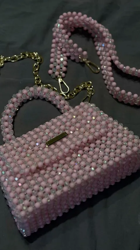 pink beaded bag